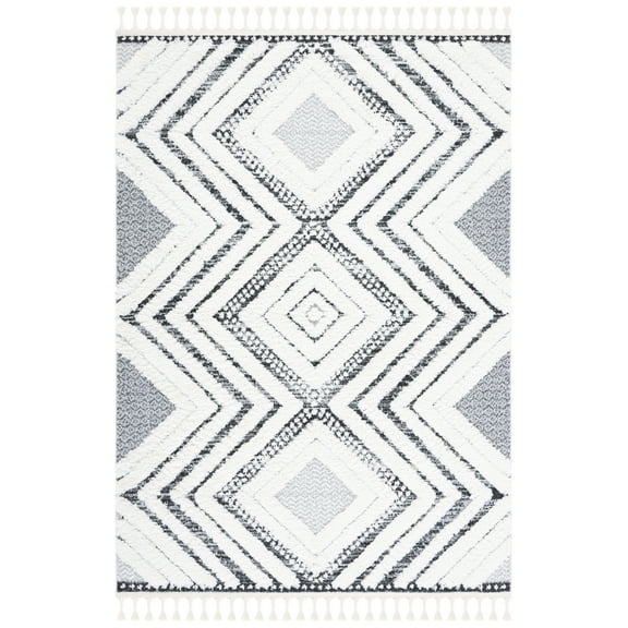 SAFAVIEH Moroccan Tassel Andreas Diamond Shag Area Rug, Ivory/Grey, 5'3" x 7'6"