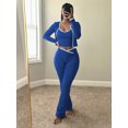 thumbnail image 5 of Women's 3 Piece Workout Outfit Cropped Jacket Tank Top Flare Pants Soft Stretch Tummy Control High Waist Athletic Loungewear Set for Gym Daily Streetwear Blue XL, 5 of 5