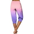 thumbnail image 5 of CLOISE Capris for Women Stretch Capris Joggers With Pockets Soft Elastic Waist Running Petite Capri Sweatpants Pull On Capri Lounge Pants Gradient Color Casual Yoga Capris Pink, 5 of 6