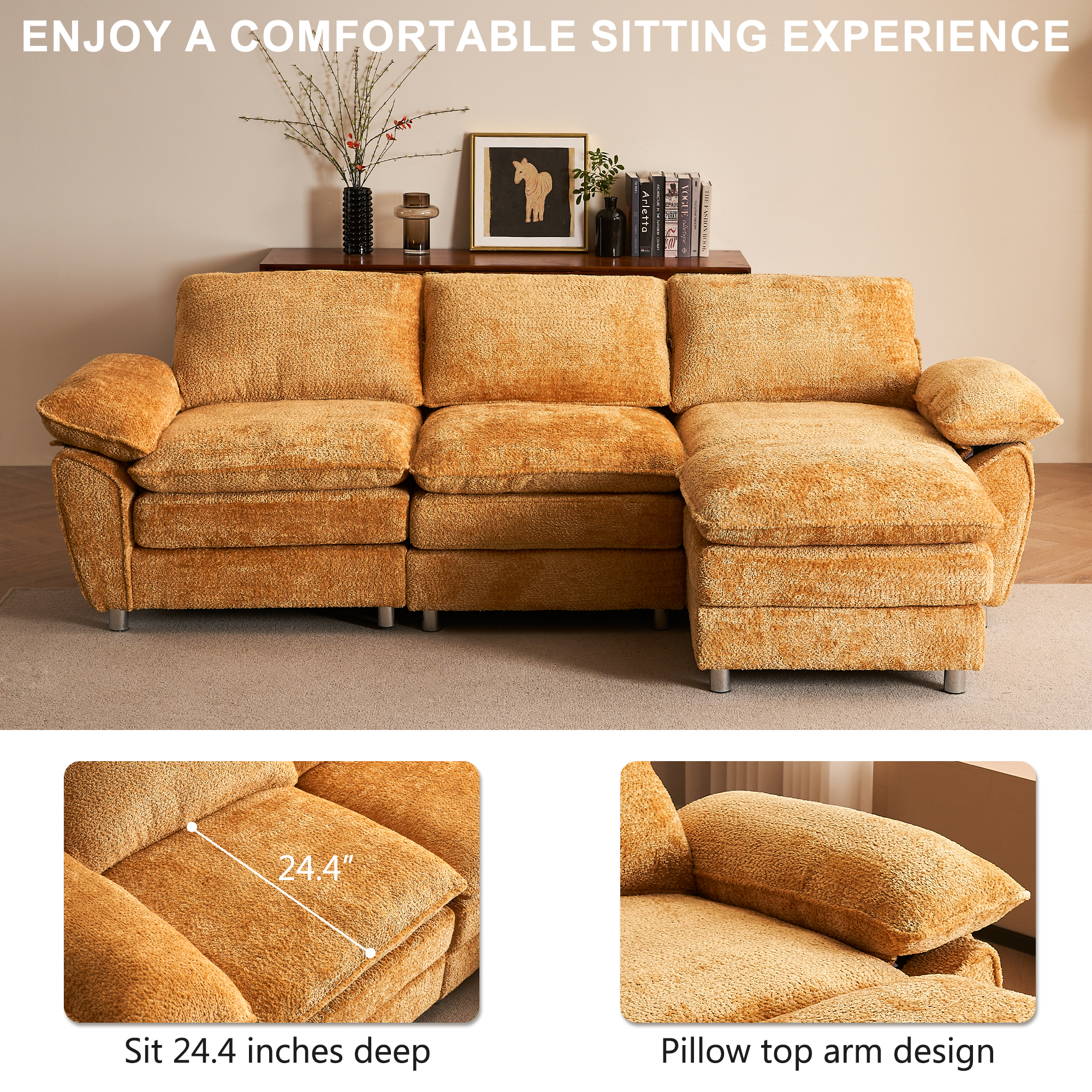L-Shaped Convertible Modular Sectional Sofa, Modern Deep