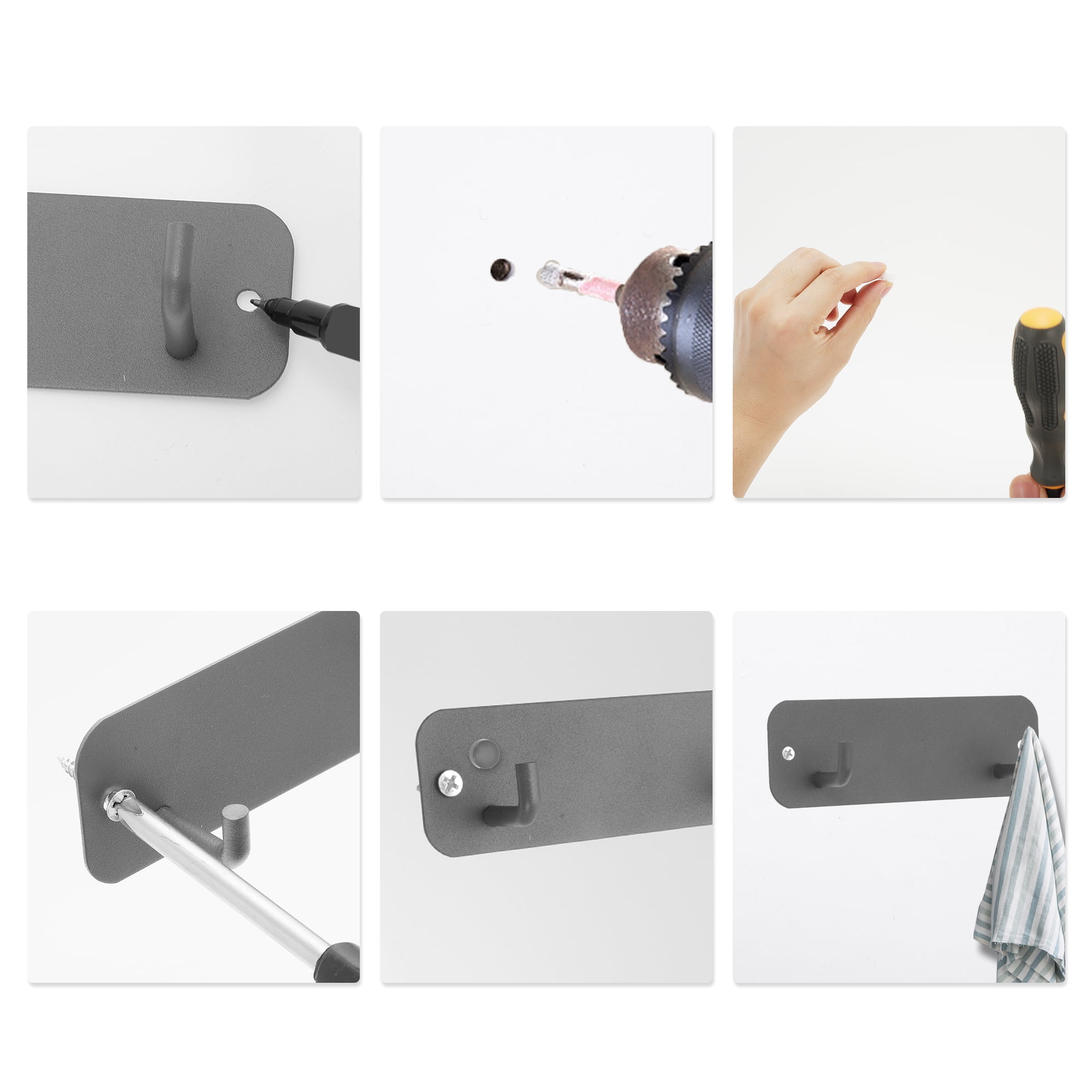 Unique Bargains Coat Rack Wall Mount Hooks for Hanging White 11.02"x1.57"x0.12" 2 Pcs