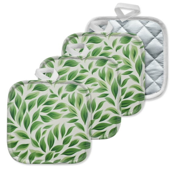 4 Pack Pot Holders,Kitchen Essential, Potholder Set,The Fresh Allure Of A Nature Inspired Leaf Design