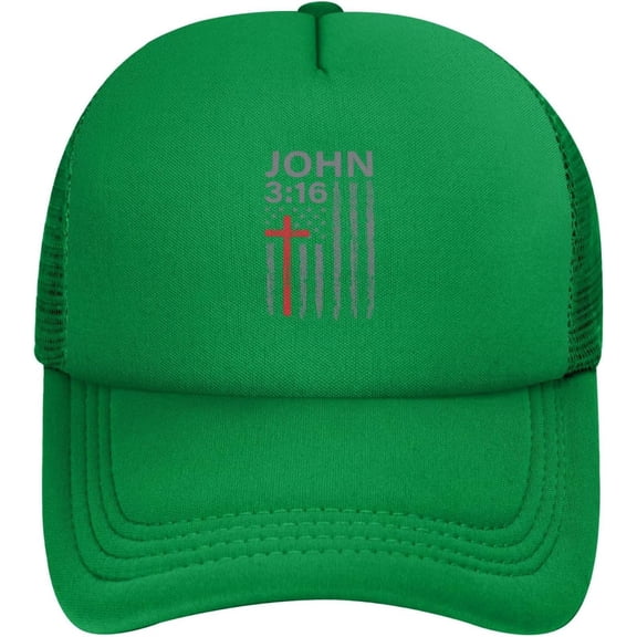John 3:16, Faith, Cross, American Flag, Patriotic Trucker Hat Men Mesh Baseball Cap Sun Hat Women Golf Dad Hat Black