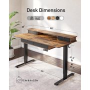 DESINO 63 x 30 Inch Height Adjustable Electric Standing Desk with Drawers, Stand Up Table with Large Storage Shelf, Sit Stand Desk for Home Office, Rustic Brown