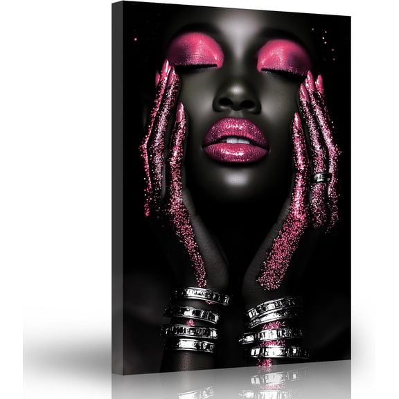 ZHONGYUTONG African American Wall Art Black Girl Canvas Print Fashion Black Women Pictures Modern Artwork for Living Room Decor Framed (12.00" x 18.00")