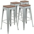 thumbnail image 2 of Emma + Oliver 30" High Metal Indoor Bar Stool with Wood Seat in Silver - Stackable Set of 4, 2 of 13
