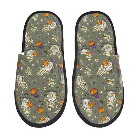 

Fuzoiu Halloween Mummy Gnome Print Unisex Furry Slippers Plush Indoor Shoes Trendy House Slippers Anti-Skid EVA Sole House Shoes for Home Office and Travel -Medium
