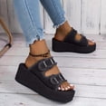 thumbnail image 2 of Women's Platform Slide Sandals Comfortable Thick Sole Wedge Slides Buckle Strap Casual Summer Sandals Fashion Beach Vacation Slippers Black 7.5(39), 2 of 6