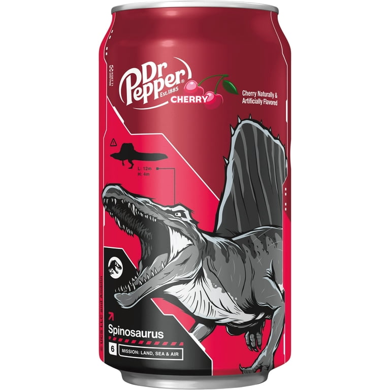 Dr Pepper Cherry Soda Pop, 12 fl oz, 12 Pack Cans, Jurassic World