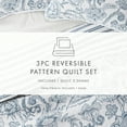 thumbnail image 7 of Noble Linens Dusk Blue 3 Piece Jacobean/Stripe Reversible Microfiber Quilt Set, Twin / Twin XL, 7 of 7