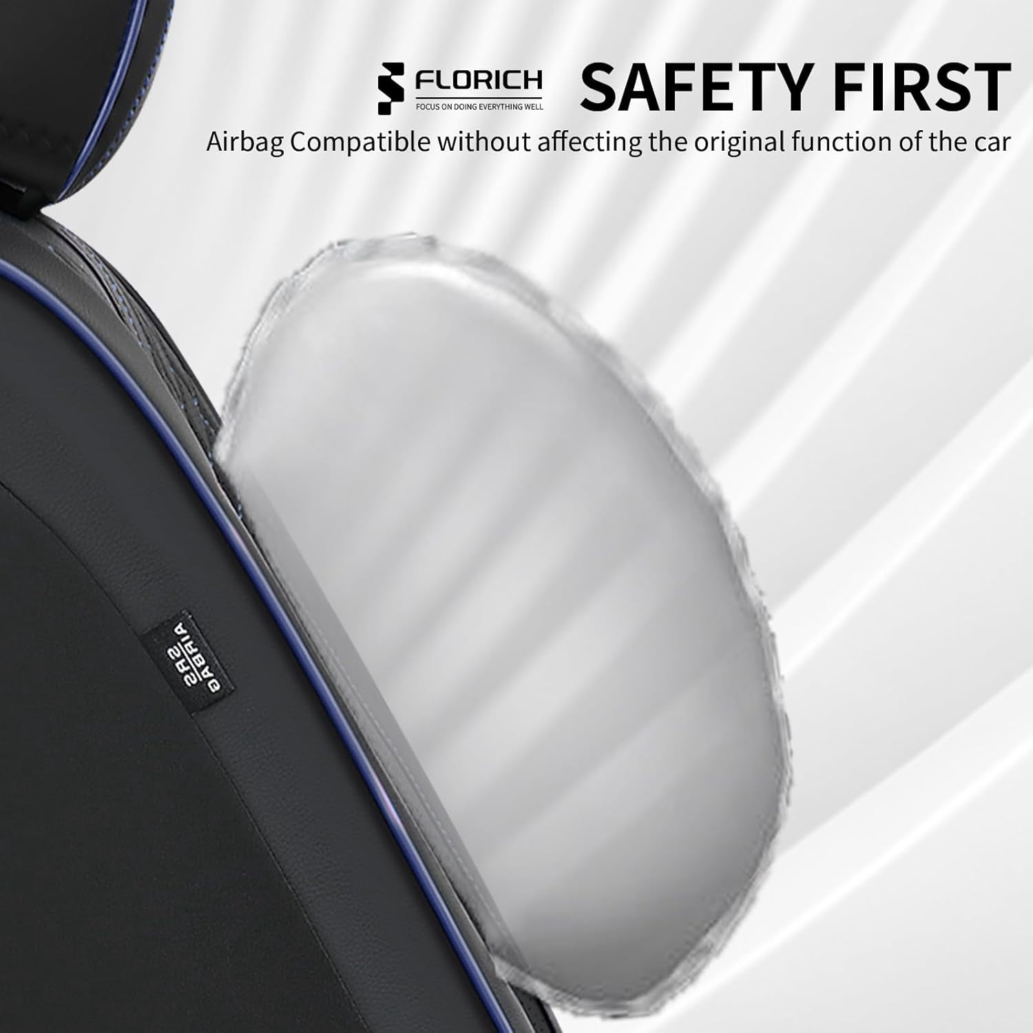 FLORICH Full Set Car Seat Covers, Premium Faux Leather Seat Protectors, Breathable Material Cushions Universal Fit for Most Cars, Black & Blue Line
