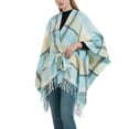 thumbnail image 4 of Hfyihgf Women's Travel Plaid Shawl Belt Cardigan Wrap Open Front Poncho Cape Knitted Sweater Tops for Fall Winter Green One Size, 4 of 6