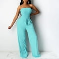 thumbnail image 2 of LLYwey Wide Leg Pants Woman Womens Fashion Summer Solid Bandaget Elastic Waist Pocket Casual Sleeveless Jumpsuit Comtable Pants Female Long Pant Style H1201 Light Blue S, 2 of 7