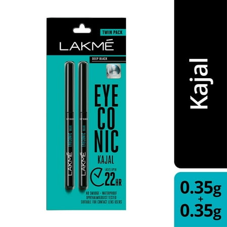 Lakme Eyeconic Kajal Twin Pack, Black, 0.35g with (Best Kajal In India)