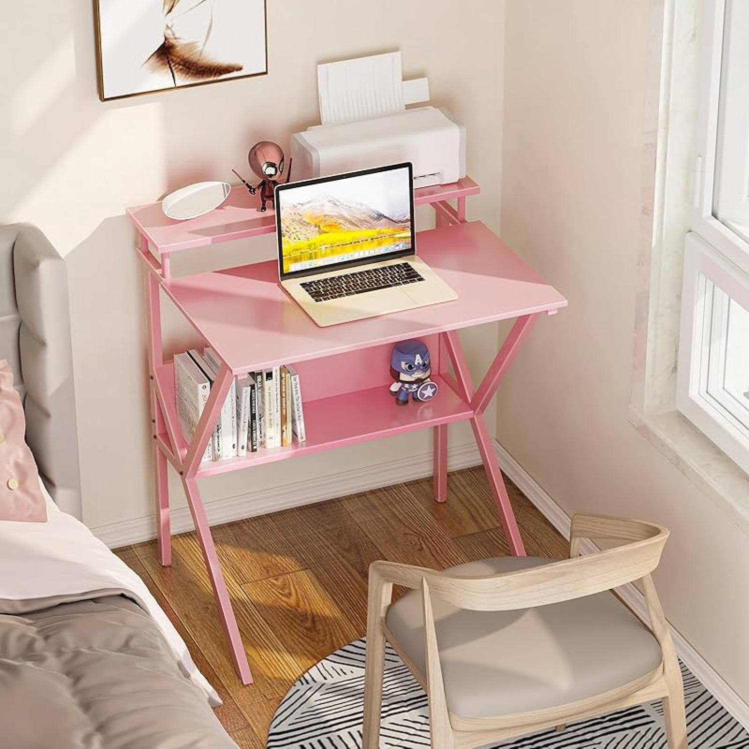 Small Desk, 27.5 Inch Small Computer Desk for Small Spaces, Compact Desk with Storage, Tiny Desk Study Desk with Monitor Stand for Home Office