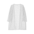 thumbnail image 5 of White Lounge Shirts for Teen Girls Fall Winter 3/4 Sleeve Lace Spandex Loose Fit Cardigan Plain Tops Shirt Blouses Womens 2025 Clothes L, 5 of 5