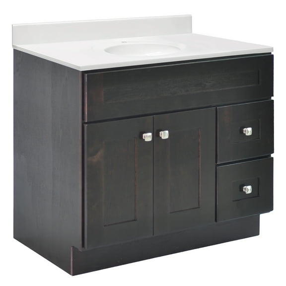Design House Brookings 37" x 22" Ready to Assemble 2-Door 2-Drawer Bath Vanity with Cultured Marble Single Hole Top, Espresso/White