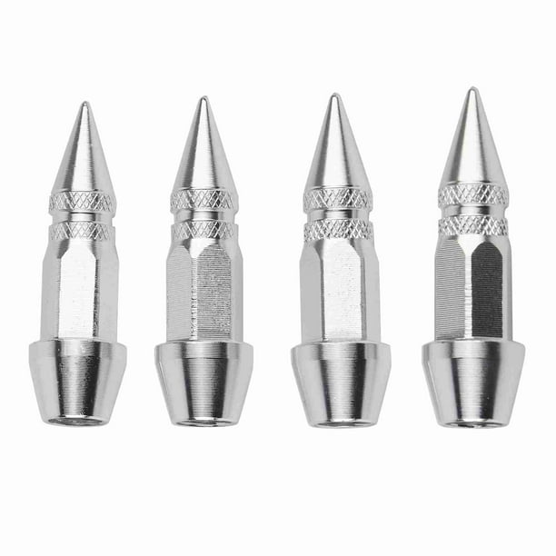 4 tapones antipolvo de aleación de aluminio para válvulas de neumáticos de ruedas de coche y camión, color plateado
