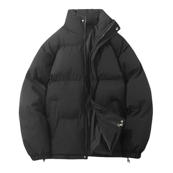 felwors Women's warm down jacket, high collar zip-up cotton jacket, Women's light casual down jacket Black, L