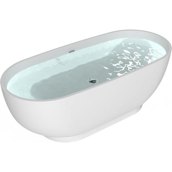 HEATGENE Modern Bathtub Large Bathtub Acrylic Freestanding Contemporary Soaking Tub Easy to Install Overflow Assembly Included Certified Drain, 70 Inches
