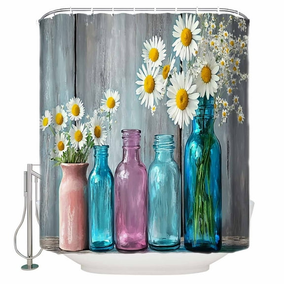 Extra Long Shower Curtain 72x84 Inch, White Spring Floral Shower Curtain Waterproof Bathroom Decor Farmhouse Flowers Wooden Vintage Fabric Bath Curtain Set Accessories with Hooks