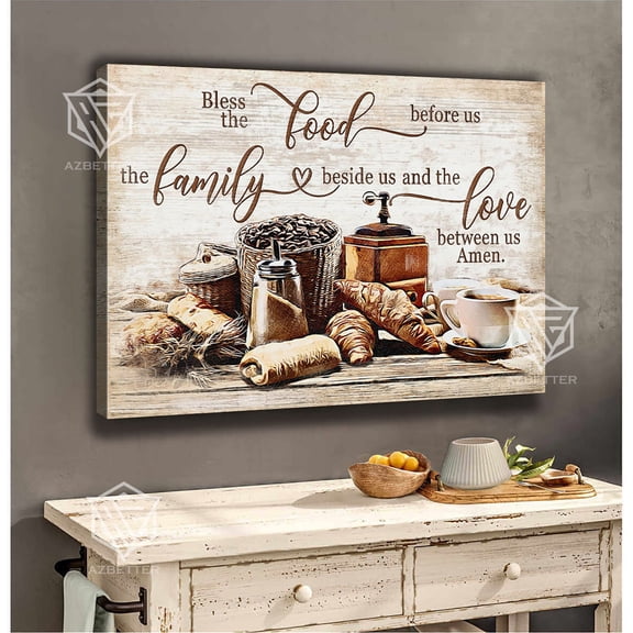 Kitchen Canvas - Bless The Food Before Us The Family Beside Us, Christian Home Decor, Christmas Wall Art, Farmhouse Decor
