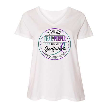 

Inktastic Suicide Prevention- I Wear Teal and Purple for My Godfather Women s Plus Size V-Neck