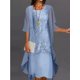 thumbnail image 5 of Vestido midi floral fluido con chaqueta, conjunto de 2 piezas, manga 3/4, vestido de gasa para invitados de boda, cóctel de verano Plus, 5 of 5