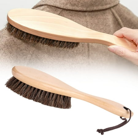 PLJFXXM Clothes Brush Garment Brush Lint Remover Brush with Genuine Soft Horsehair and Wooden Handle for Coat Men Suits Shoes Jacket Furniture Car Mat and Pet Hair (1-Pack(Khaki))