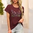 thumbnail image 4 of Floral Print Tops Summer T-Shirts for Women Short Sleeve Tunic Tops Loose Fit Casual Crew Neck Graphic Tee (L, Wine 01), 4 of 5