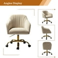 thumbnail image 3 of Velvet Office Desk Chair Makeup Vanity Table Chairs Home Adjustable Armchair Gold Legs Tan, 3 of 11
