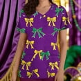 thumbnail image 2 of Afelkas Women Cute Mardi Gras Scrub Top Ribbon Bow Print Nurse Uniform V-Neck Medical Holiday Shirt Yellow,S, 2 of 5