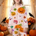 thumbnail image 2 of Afdoent Girls Pajamas Set Halloween Pumpkin Ghost Print Sleepwear Soft Long Sleeve Button-Down Sleepwear Nightwear 2Pcs Pajama Sets Loungewear Comfortable For Kids Holiday 11-12 Years, 2 of 5