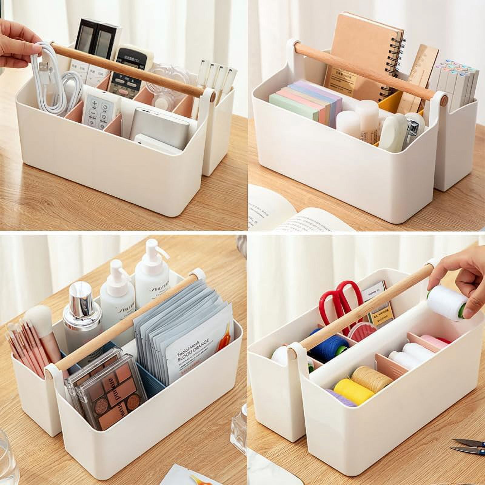 Storage Organizer with Handle, 2 Pack Portable Marker Organizer with Adjustable Divided for Art Supplies, Makeup, Sewing, Colored
