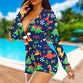 thumbnail image 1 of Mono Con Estampado De Dinosaurios Mono ajustado para mujer Mamelucos navideños elásticos Estilo sexy Casual para Año Nuevo Kuymtek L Azul para Mujer, 1 of 9