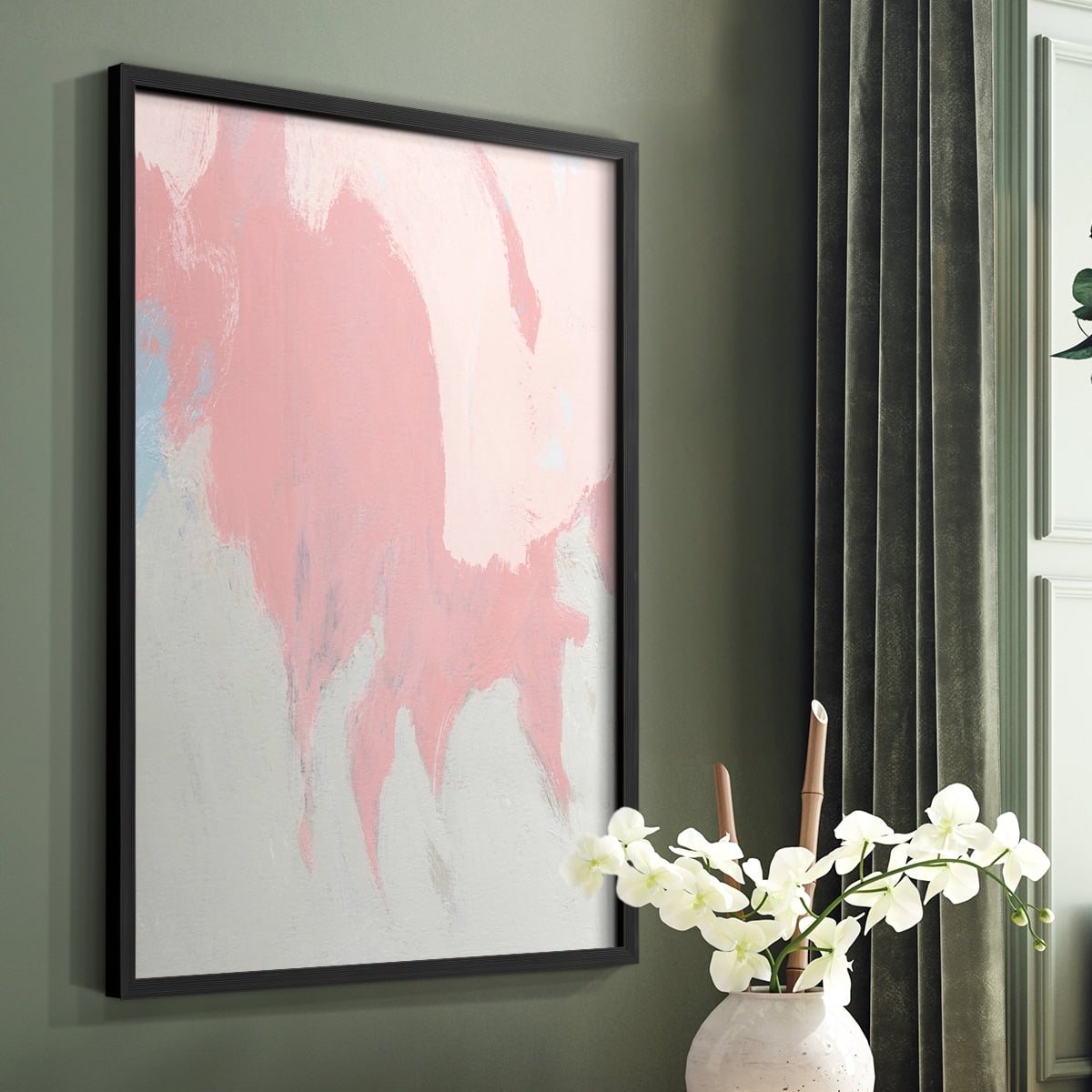 Blushing Abstract II Framed Print in Black Solid Wood Framed Print No Nail Hanging