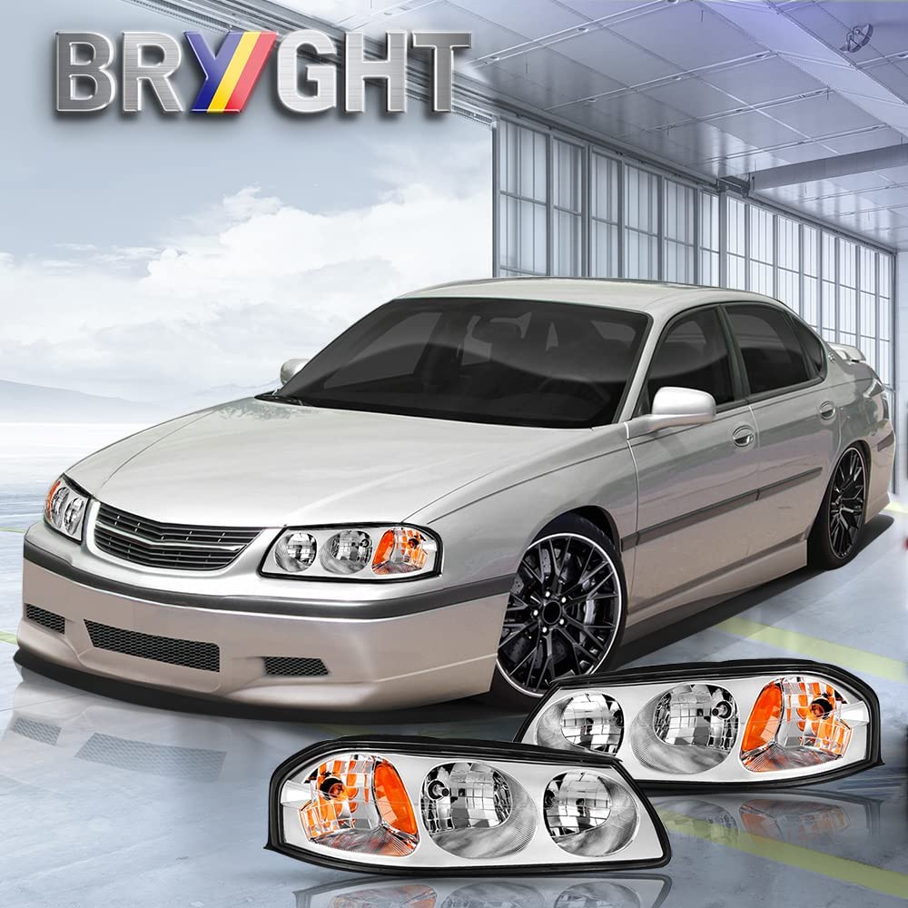 For 2000-2005 Chevy Impala Chrome Headlights Lamps Replacement Assembly Pair