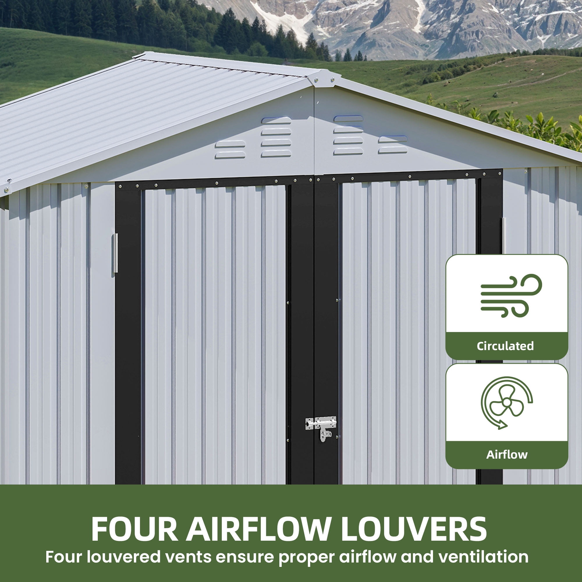 Uforic 6x4ft Metal Outdoor Storage Shed, Lockable and Waterproof with Gable Roof & Vents, White