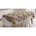 thumbnail image 1 of Birds Tablecloth, Futuristic Design of Contrast Colored Toucan Cockatoo Parrot Flamingo and Pelican, Rectangle Satin Table Cover Accent for Dining Room and Kitchen, 52" X 70", Multicolor, by Ambesonne, 1 of 2