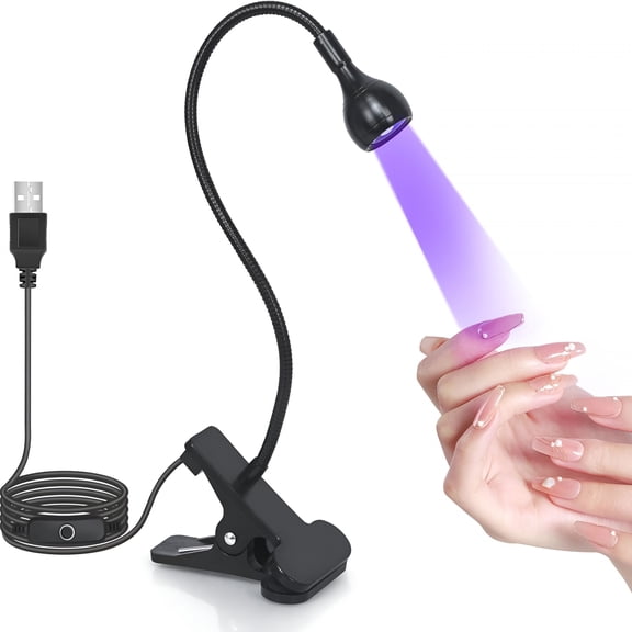 HIBIBUD Uv Nail Lamp-Uv Light for Gel Nails,Flash Cure Lamp,Led Gooseneck Lamp for Nails,Manicure Dryer Black Light with Clamp,365 395Nm Wavelength 5V 3W 4 Levels Dimming Black