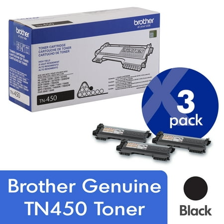 Brother Genuine High Yield Toner Cartridges, TN450, Replacement Black Toner Three Pack, Page Yield Up To 2,600
