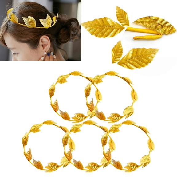 6 pieces Greek Leaf Headband Gold Wreath Crown, 7.3 Inch Roman Headpiece Goddess Headwear, for Women Men Toga Party Decoration