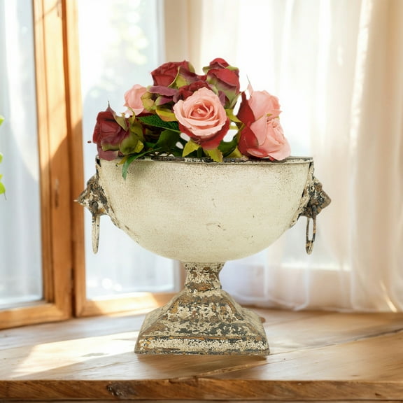 Vintage Metal Plant Pot with Rustic Finish, 8" Tall, Indoor & Outdoor Decor Accent, 1pc