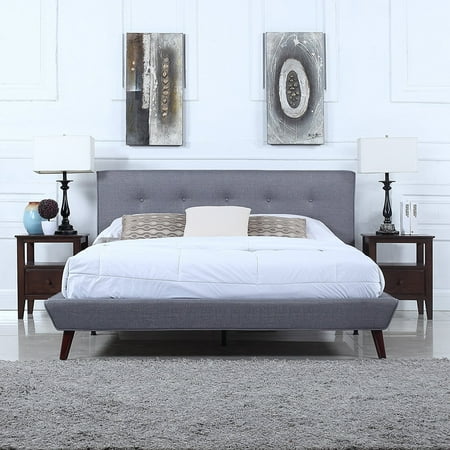 king low bed platform frame profile headboard tufted linen mid century grey dialog displays option button additional opens zoom
