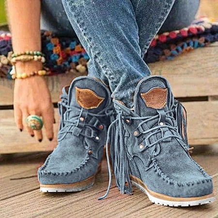 

Wefuesd Boots For Women Ankle Boots Retro Suede Faux Leather Tel Round Toe Casual Shoes Booties For Women Boots For Women Blue 37