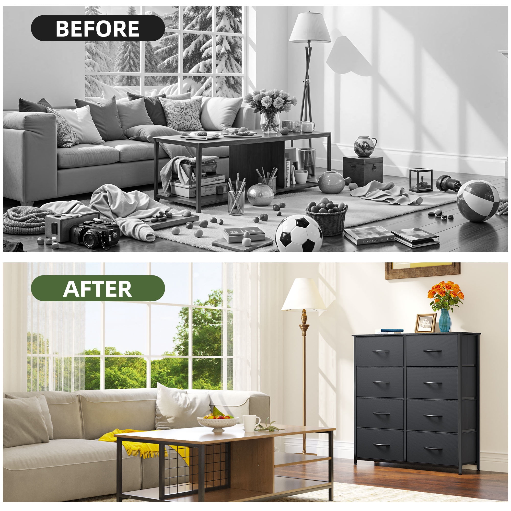 Uforic 8 Drawer Dressers for ,Chest of Drawers Fabric Storage Dressers for Living Room Black
