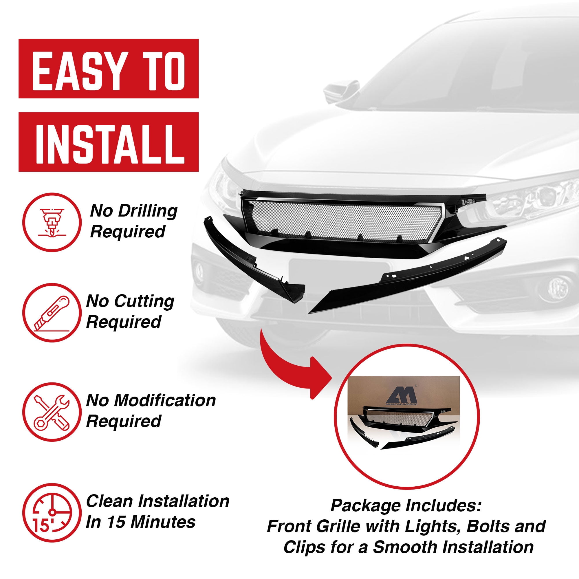 AMERICAN MODIFIED Sports Grille for 16-21 Honda Civic/Sedan/Hatchback/FK8
