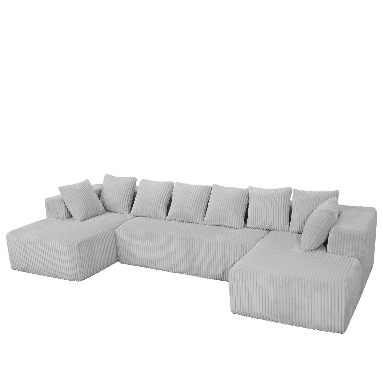 Demi Bonn 130" Modular U-Shaped Sectional Sofa, 4-Seater Chaise Lounge Couch with Reversible Corduroy Fabric for Living Room, Bedroom, Gray