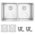 thumbnail image 4 of Stylish Undermount 32" Stainless Steel 18G Double Bowl Kitchen Sink with Grids & Strainers S-301G, 4 of 12