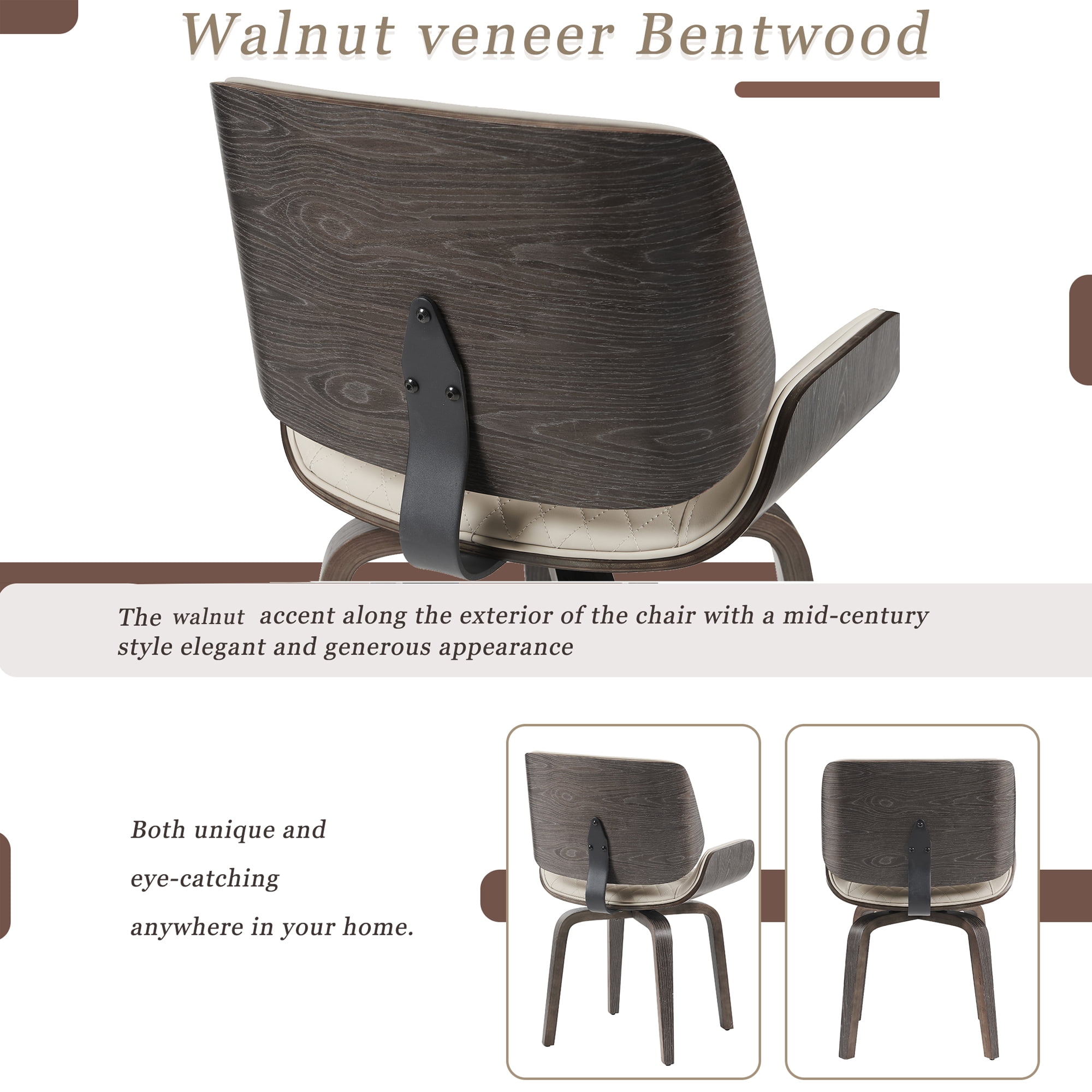 Euroco Swivel Dining Chairs Set of 2,PU Leather Upholstered Kitchen Chairs for Dining Room,Beige